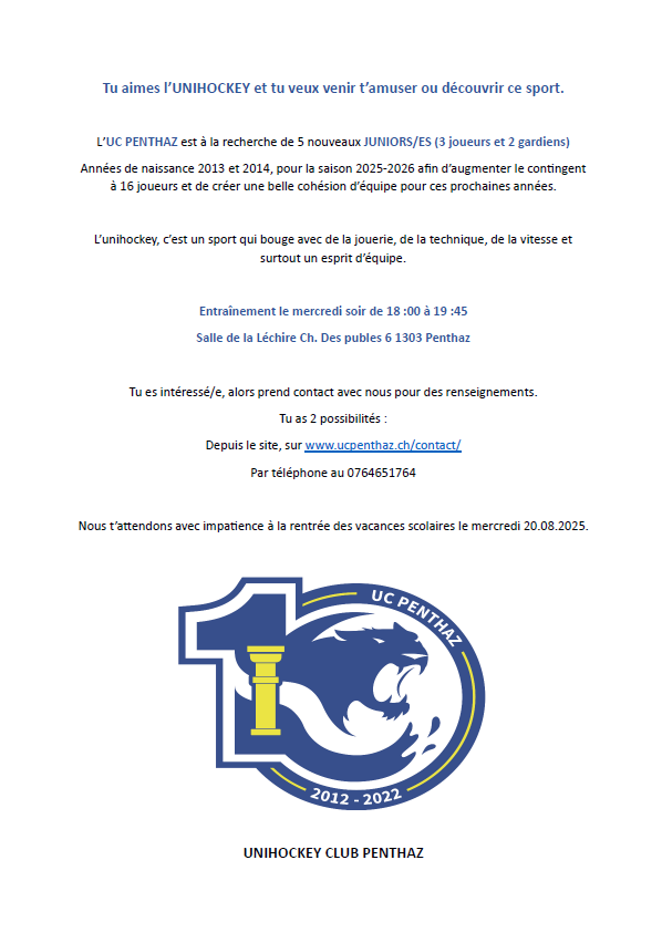 Rejoins nos juniors - contacte le uc.penthaz@gmail.com